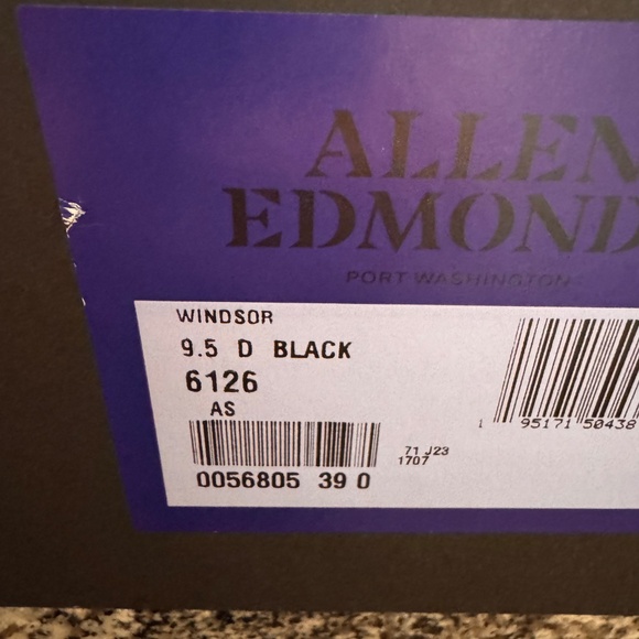 Allen Edmonds Windsor Plain Toe Derby - Black - 9.5D - Made in USA - NEW